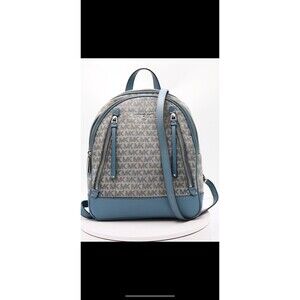 Michael Kors Brooklyn small backpack blue signature logo pattern